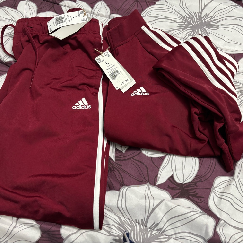 Adidas Maroon Track Jacket and pant set with Stripes